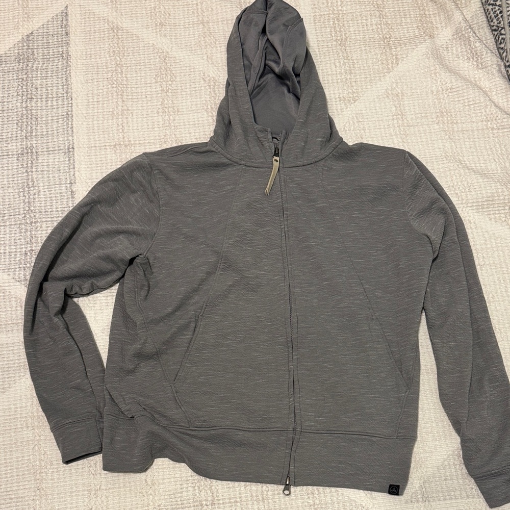 Prana Gray Full Zip-Up Hooded Sweatshirt
